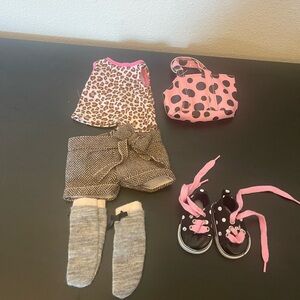 American Girl Compatible 5 Pieces Top, Bottom, Shoes, Purse, and Socks